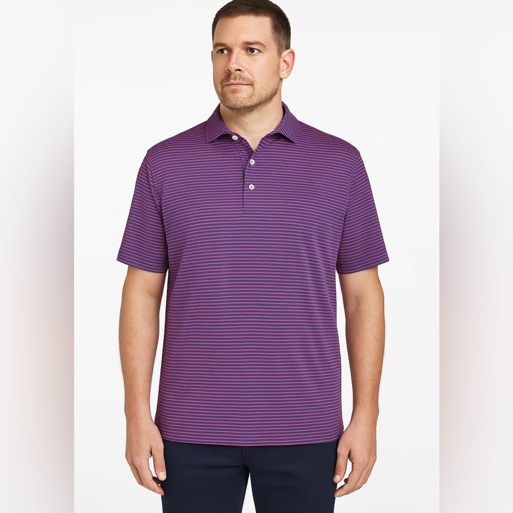 Peter Millar Men’s Short-Sleeve Performance Polo Red/Blue Stripe XXL Golf